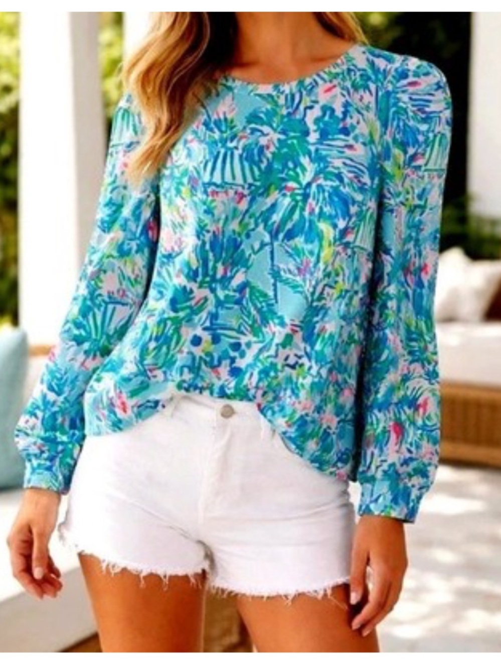 Lilly Pulitzer Turquoise Blue Multi Floral Top